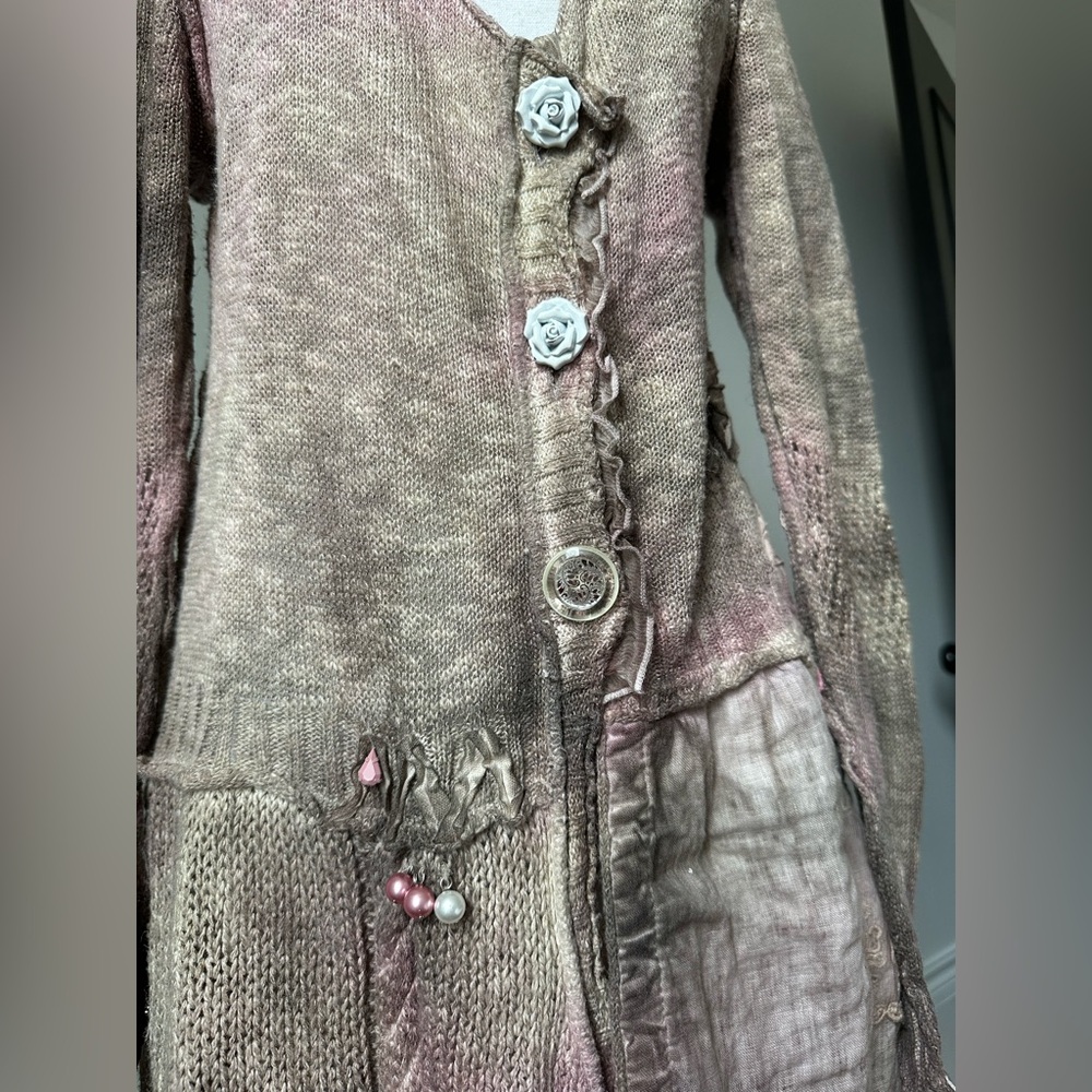 ELISA CAVALETTI Pink Boho Cotton Linen Artisan Layered Long Sleeve Midi Dress - Picture 4 of 8